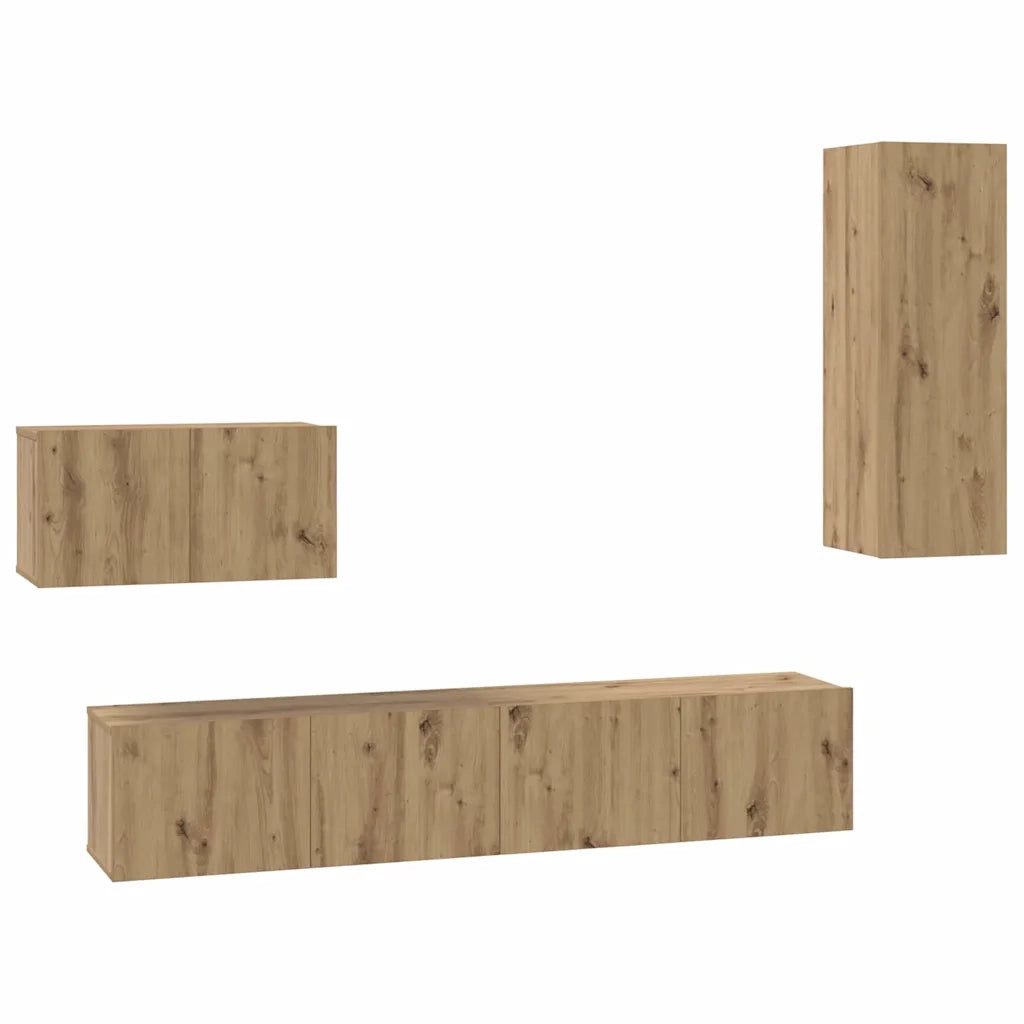 Mobile TV da Parete 4 pcs Rovere artigianale Legno multistrato 3393467