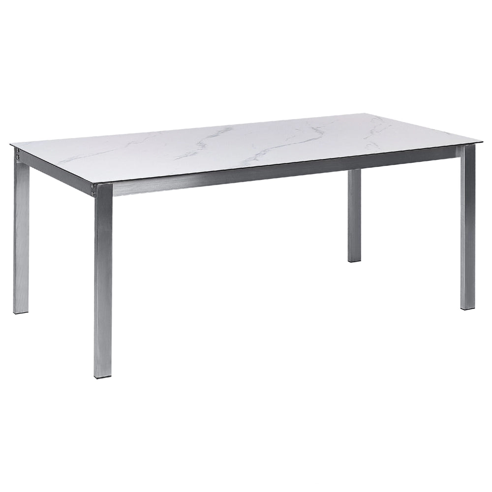 Tavolo da giardino Piano in vetro temperato effetto marmo Struttura in acciaio inox Rettangolare 180 x 90 cm 6 posti a sedere