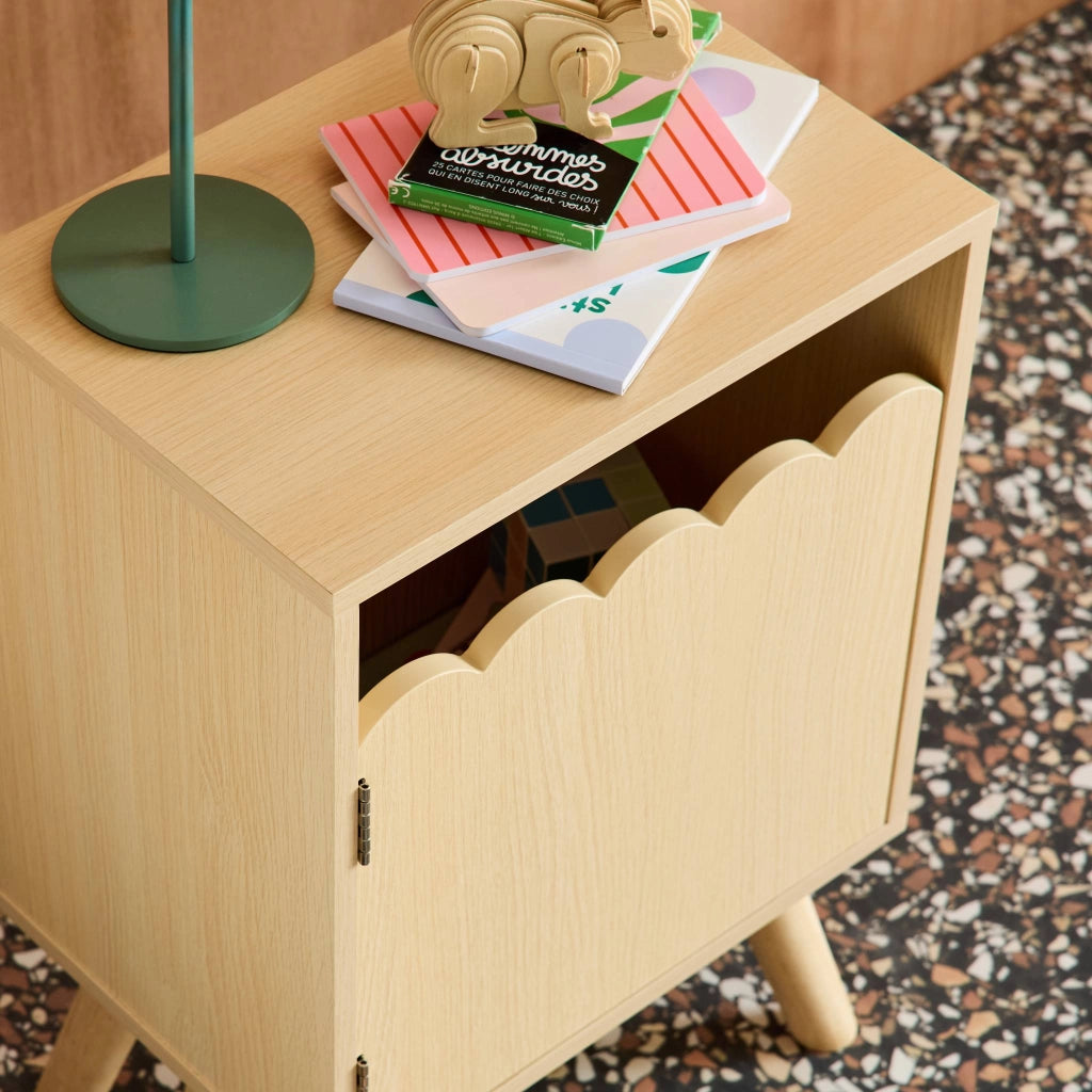 Comodino per bambini decorazione legno 1 anta, marrone naturale