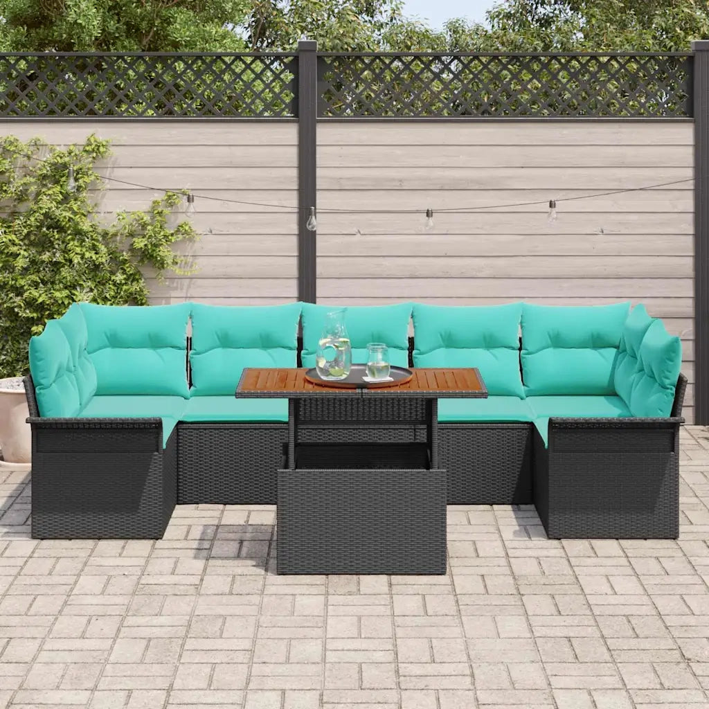 Set Divano da Giardino con cuscino 8 pcs Nero e Blu polyrattan