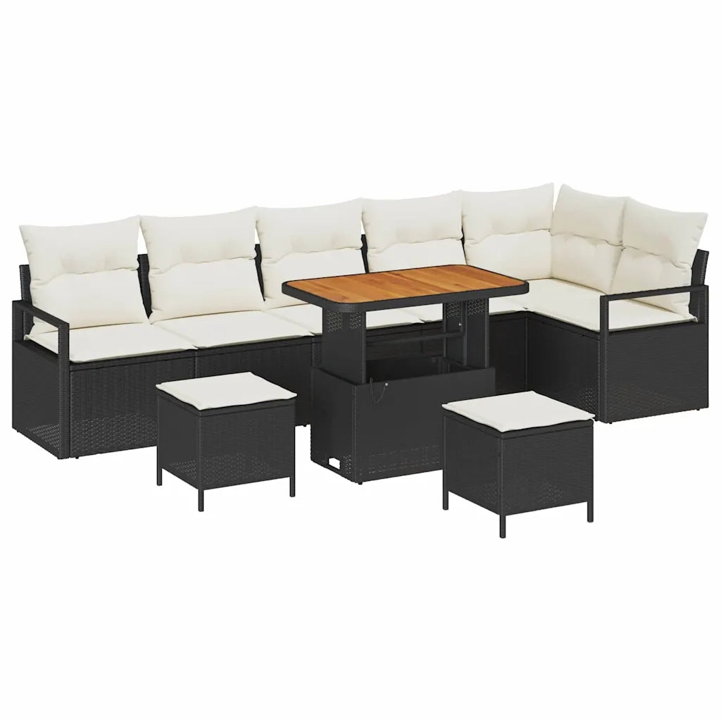 Set Divano da Giardino con cuscino 9 pcs Nero e Crema