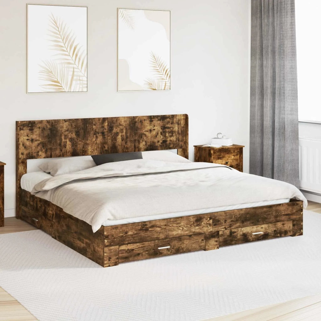 Struttura del letto con stoccaggio e testata Rovere Fumo