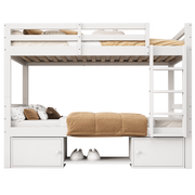 Letto a Castello 90x200 cm - con Scaffale; Armadio; in Legno Massello e MDF - Bianco