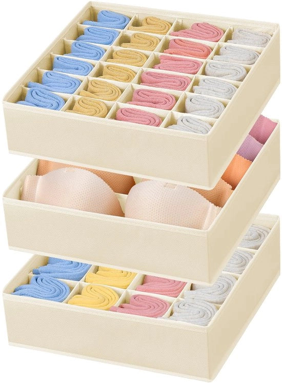 Set di 3 organizzatori di biancheria, organizzatore di calze e reggipetto, soluzione ideale per l'organizzazione della vestiarium (beige)
