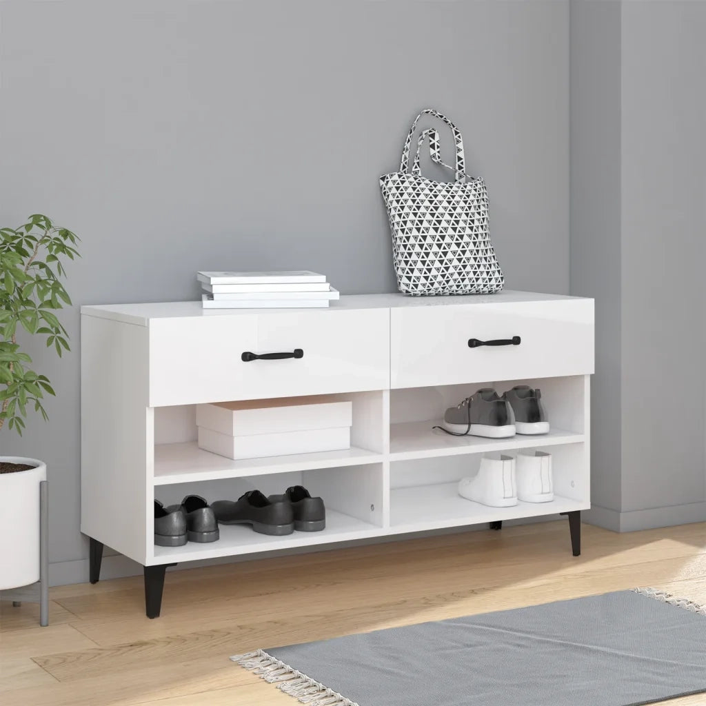 Scarpiera Bianco Lucido 102x35x55 cm in Legno Multistrato 812831