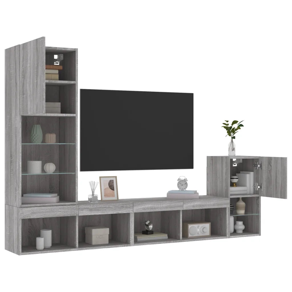 Mobili TV a Muro con LED 4pz Grigio Sonoma in Legno Multistrato 3216666