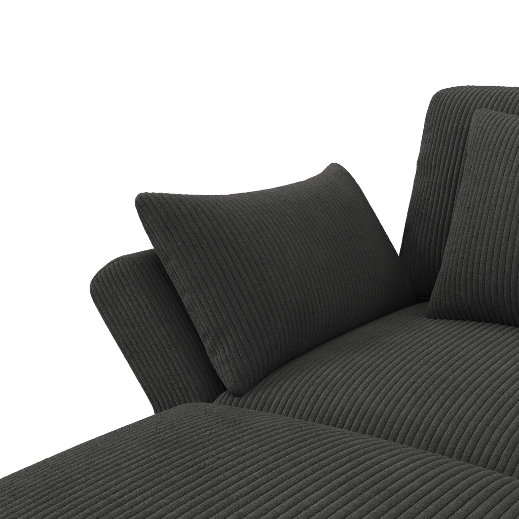 Divano angolare modulare a U 4-6 posti con braccioli regolabili e pouf, in velluto a coste, Grigio