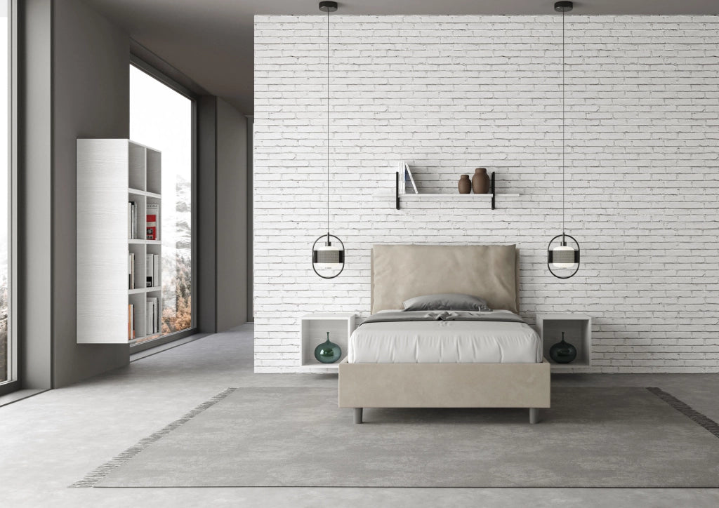 BS COM Letto una piazza e mezza senza rete imbottito 110x210 microfibra sabbia