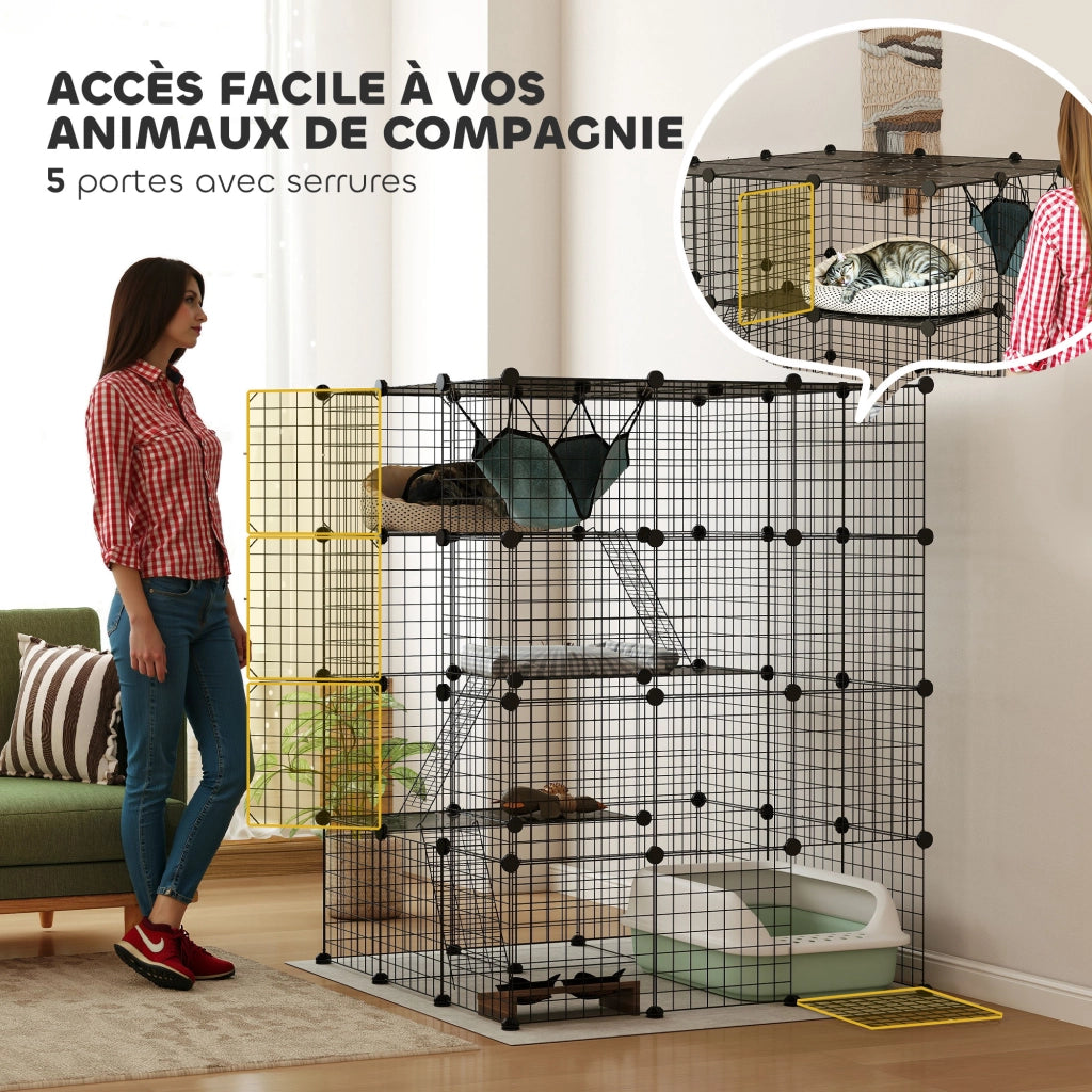 Recinto per coniglio 4 livelli modulabile ¨C zephmum ¨C 105x105x140 cm nero