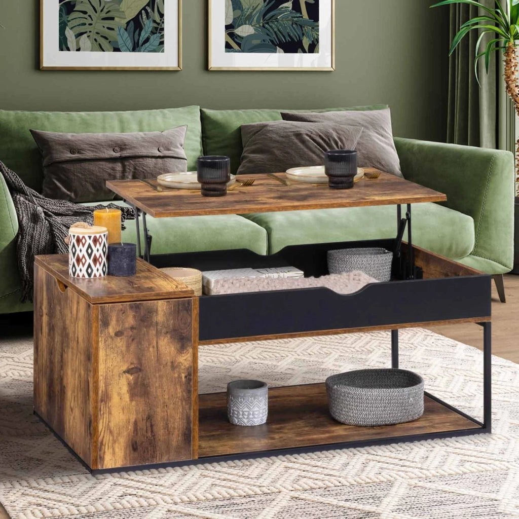 IDMarket - Tavolino rettangolare alzabile CHICAGO con contenitore dal design industriale