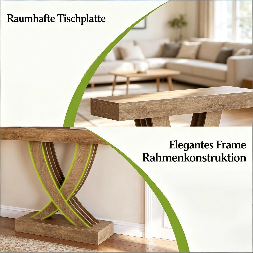 Consolle in MDF con struttura a X e piano robusto, stile rustico, per ingresso, soggiorno e corridoio, marrone, 110 cm