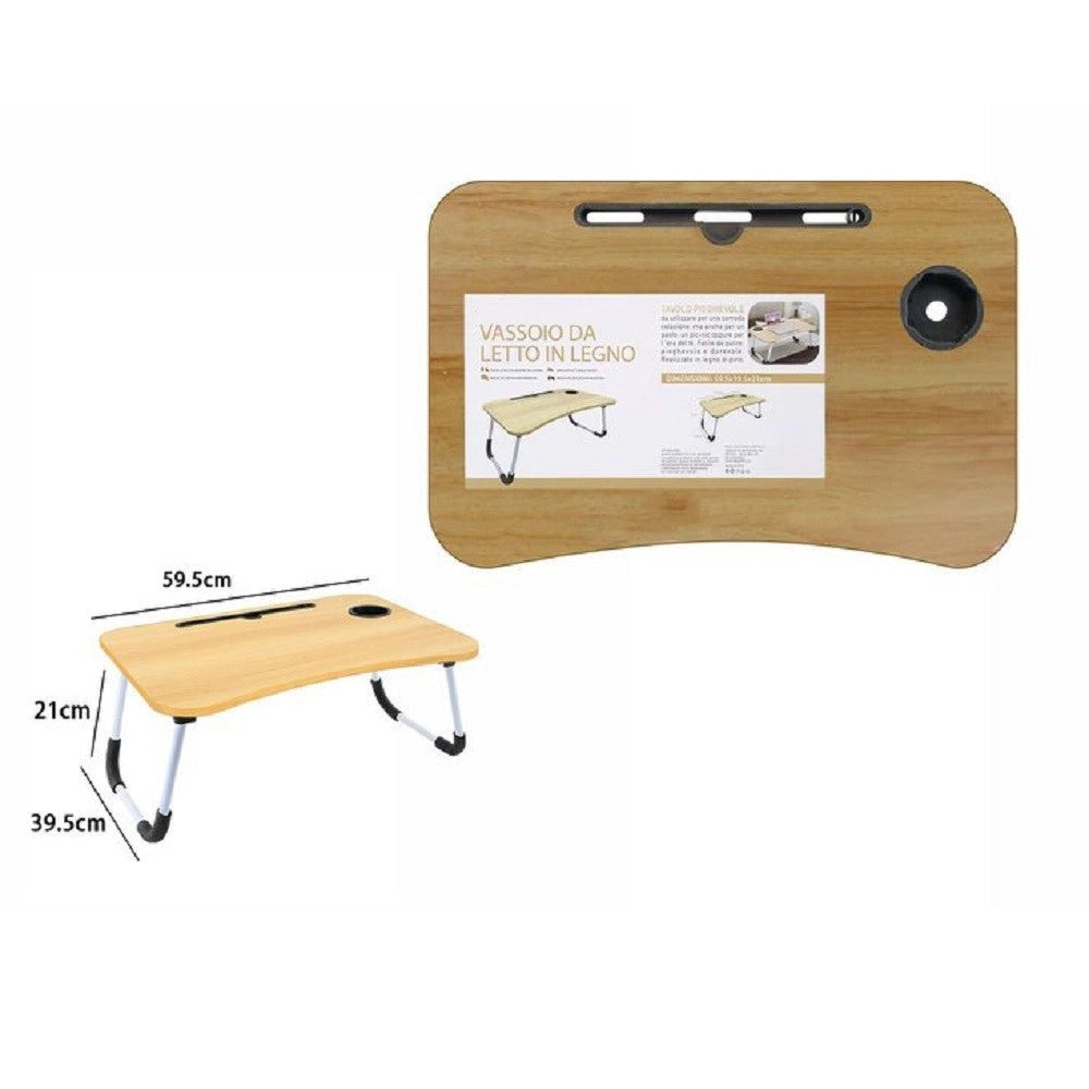 Trade Shop - Vassoio Da Letto Scrivania Pieghevole Tavolino Pc Slot Tablet Tazza Legno 71367 -