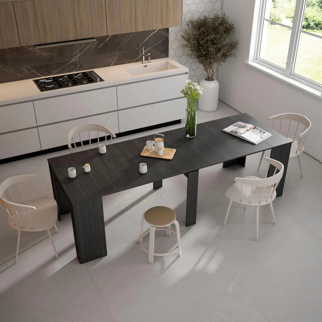 Consolle allungabile, 262x90x77cm, Per 12 persone, Tavolo da pranzo, Nero RF2635