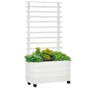 Fioriera Verticale con 4 Ruote e Traliccio per Piante Rampicanti in Legno, 76x30x155cm, Bianco