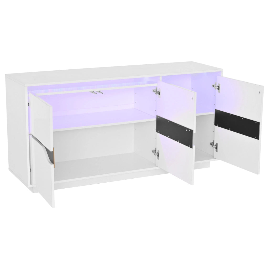 Sideboard 140x40x70 cm con LED e ripiani regolabili in truciolare bianco e nero