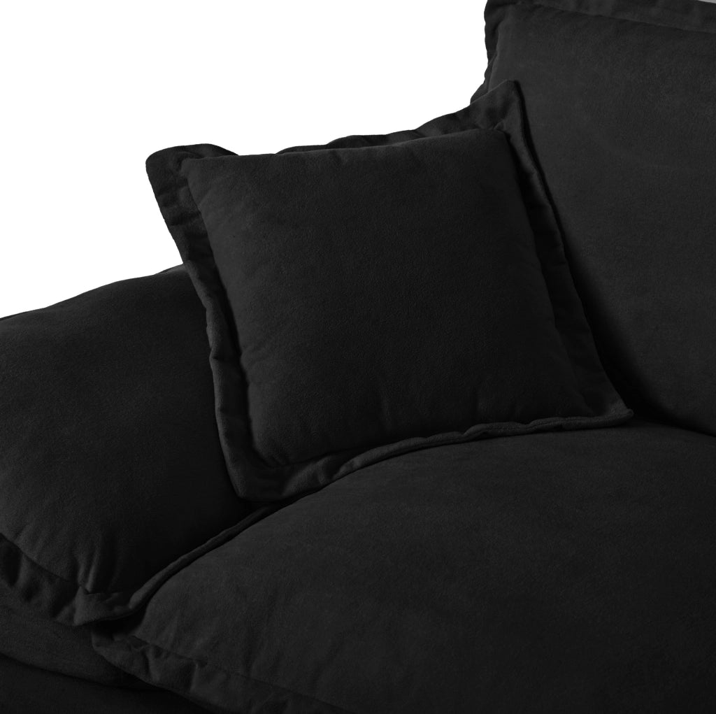 Divano modulare ULEVR 194x151 cm in ciniglia nera con pouf rimovibile e braccioli ampi