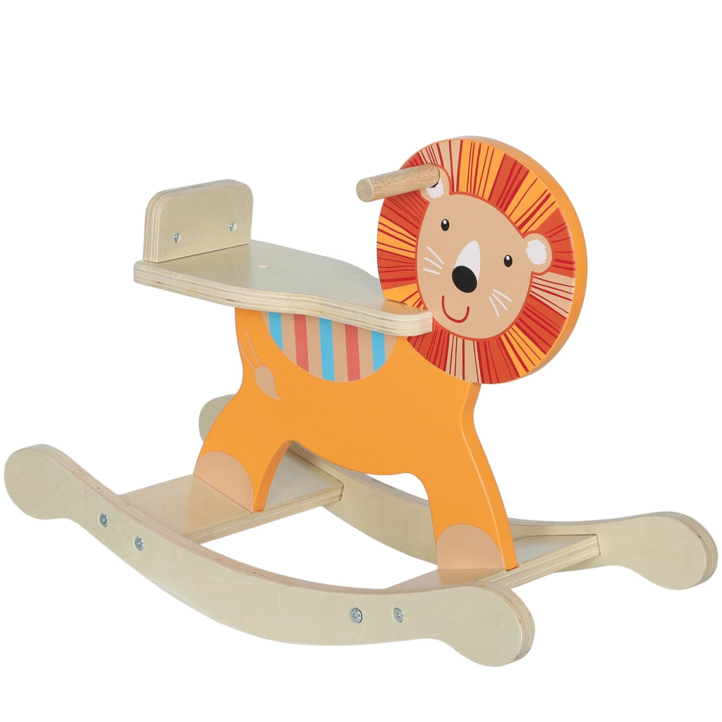 Cavallo a dondolo con design leone ¨C zephmum ¨C legno, arancione, 25 kg