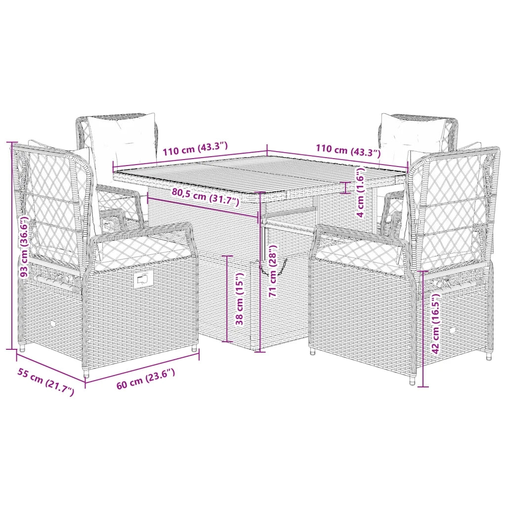 vidaXL Set da Pranzo da Giardino 5 pz con Cuscini Beige in Polyrattan