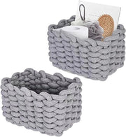 Set di 2 contenitori di cotone intrecciato - Grigio - Organizzatore per tavolo da notte - Prodotti per la cura della pelle e del trucco