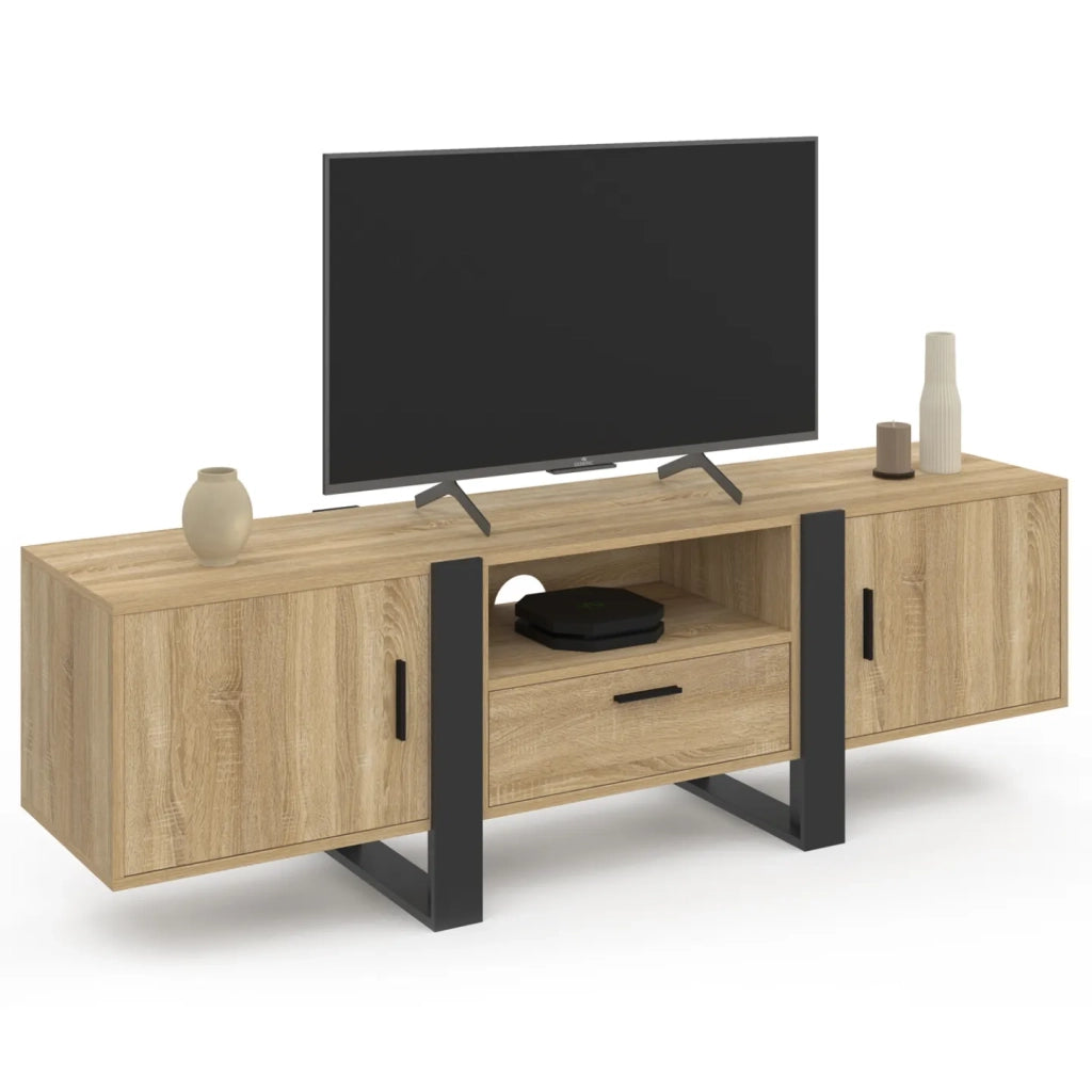 IDMarket - Mueble de TV PHOENIX de 160 cm con armarios de madera y negros