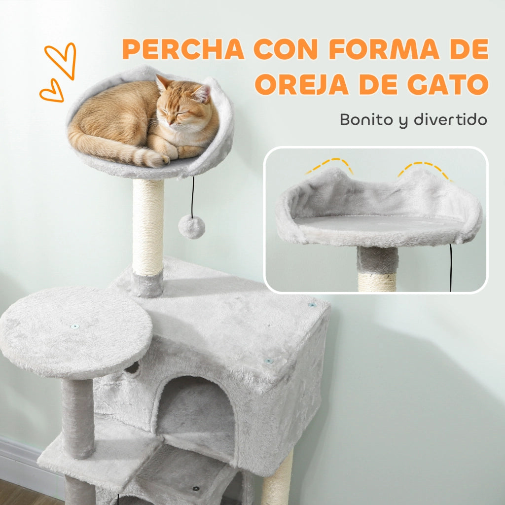 Albero tiragraffi per gatti con piattaforme letto e amaca ¨C Zephmum ¨C Grigio chiaro 140 cm