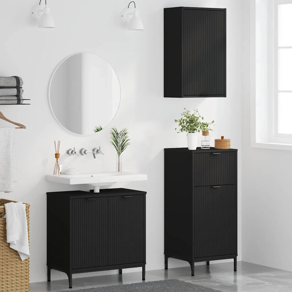 vidaXL Set di mobili per il bagno Plaid 3 pcs Nero 39.5 x 36 x 88 cm