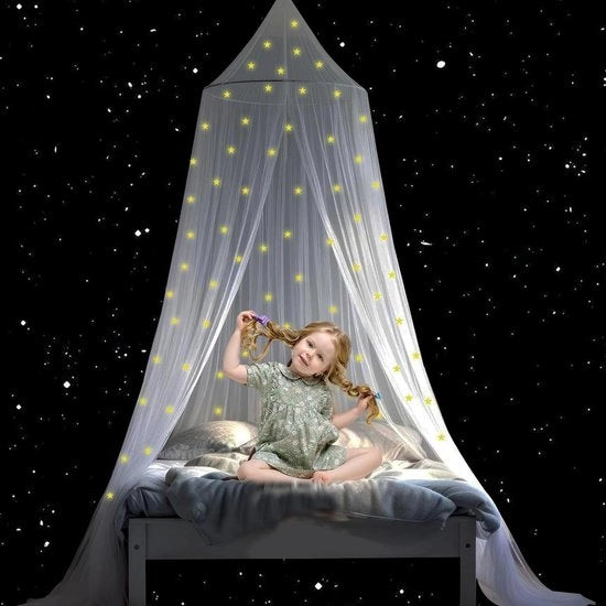 Tenda per letto matrimoniale - reticolo stellare fluorescente - protezione dalle zanzare - per bambini - stella brillante - tenda da letto principesca - copertura del letto - grande tenda per letto