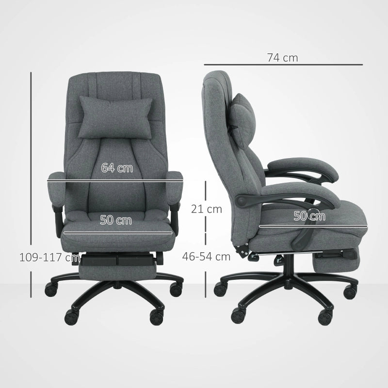 Sedia da ufficio ergonomica con massaggio USB, schienale reclinabile e poggiapiedi in poliestere grigio scuro