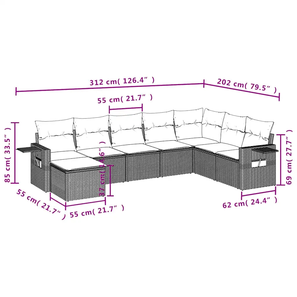 Set Divani da Giardino 8 pz con Cuscini Grigio in Polyrattan 3220560