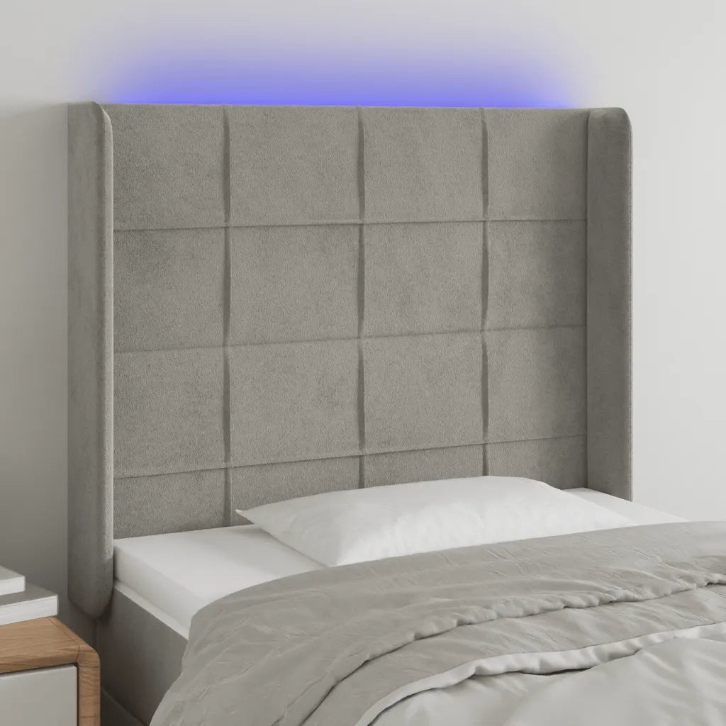 Testiera | Testata a LED Grigio Chiaro 103x16x118/128 cm in Velluto