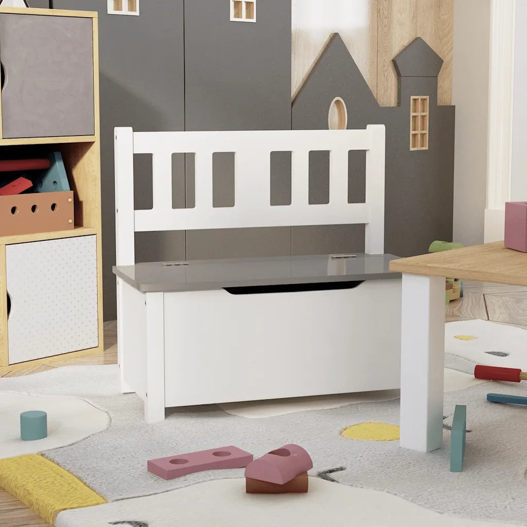 Cassapanca per Bambini Bianca e Grigia 60x30x55 cm in MDF CFW9020994