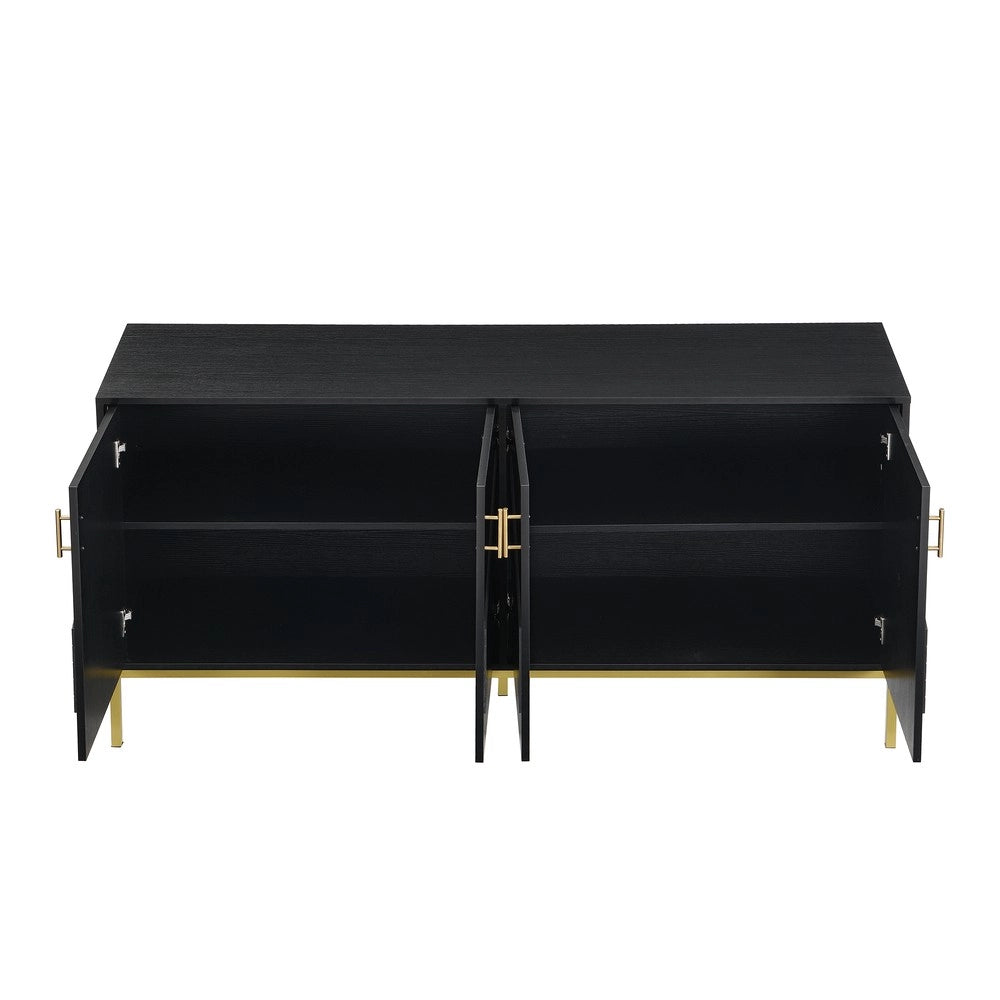 Credenza Moderna con 4 Ante ¨C MINIMAL ¨C Nero/Oro, MDF, Ripiani Regolabili