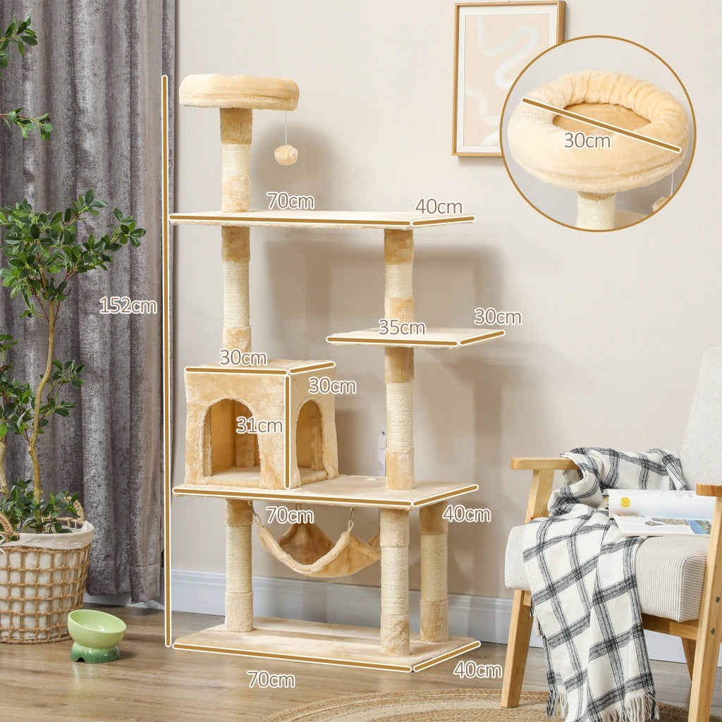Albero tiragraffi per gatti grande con piattaforme ¨C zephmum ¨C beige 70x40x152 cm