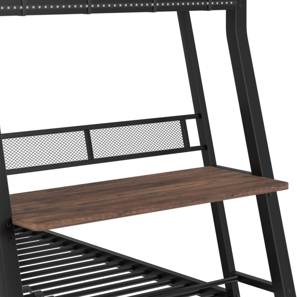 Letto a soppalco 90x200 cm con LED, cassetti e scrivania