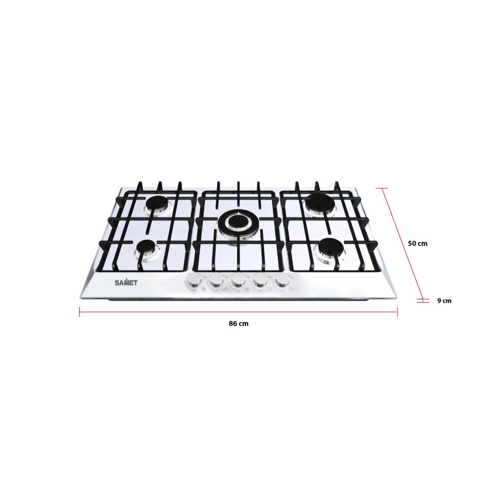 Piano cottura 5 fuochi gas Samet Apollo90 ghisa in acciaio inox