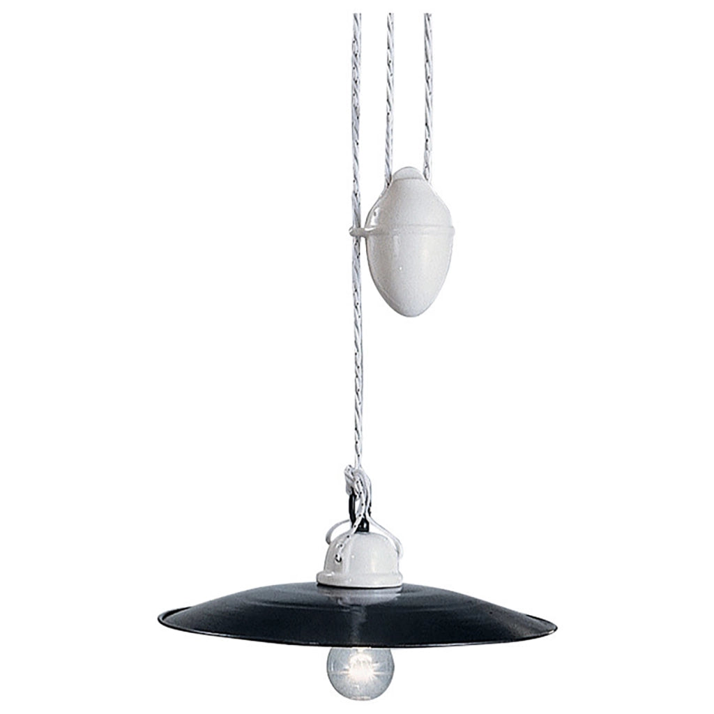 Sospensione Saliscendi Classico Potenza Ferro E Ceramica Nero Lucida 1 Luce E27