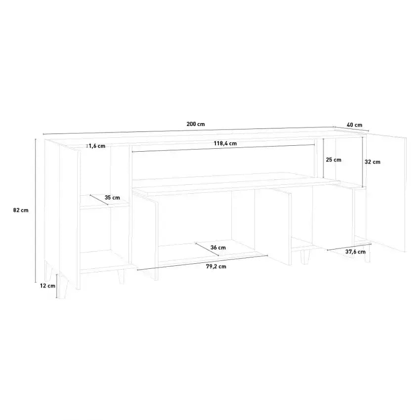 Credenza Sunrise 4 Ante + 1 Vano a Ribalta 200 Bianco Lucido