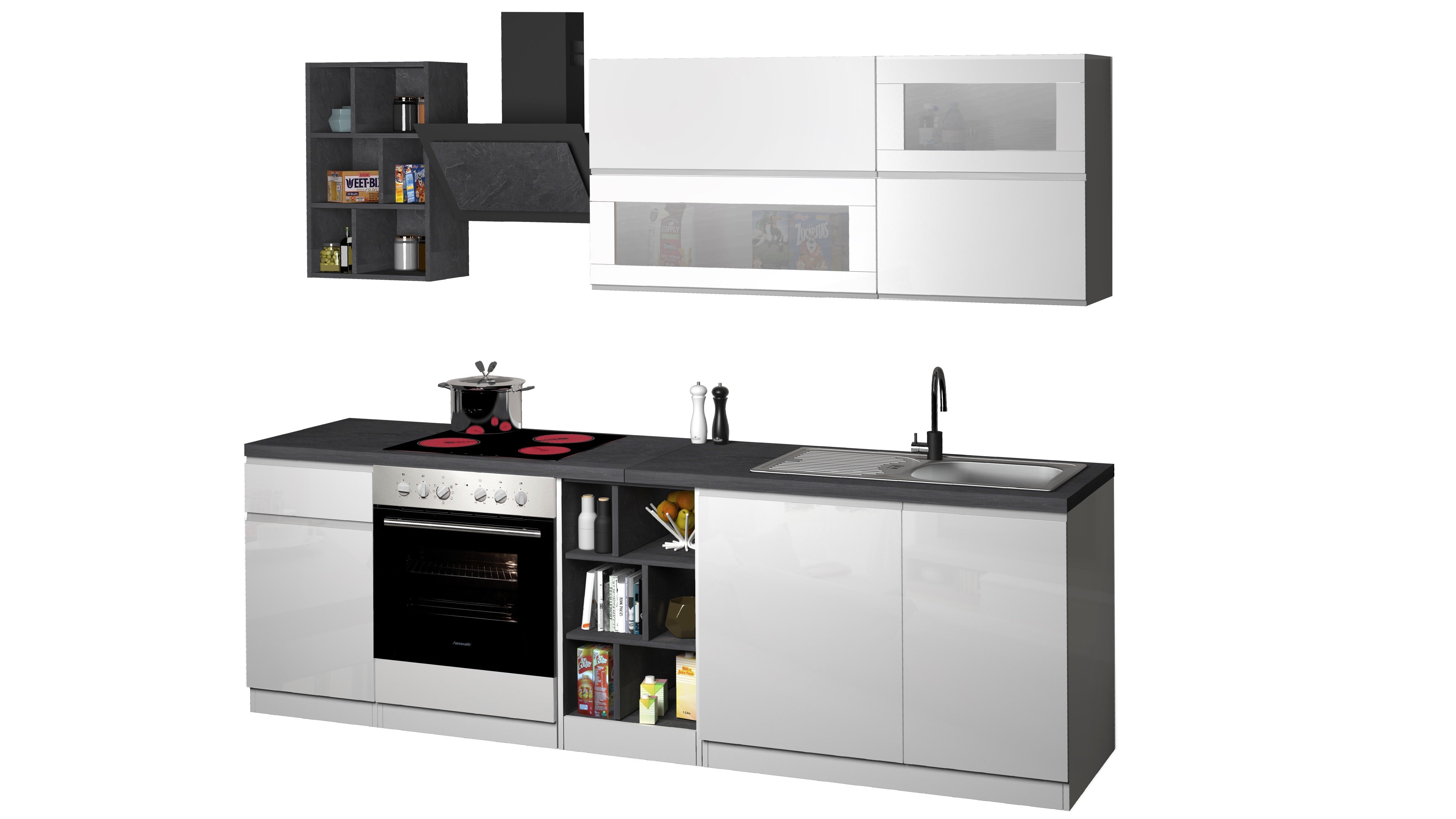 Cucina Lineare Bianca SOLE 256 cm – Moderna, Soft Close, Made in Italy