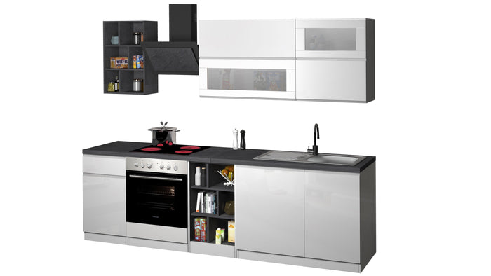 Cucina Lineare Bianca SOLE 256 cm – Moderna, Soft Close, Made in Italy