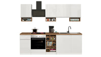 Cucina Lineare SOLE 256 cm - Bianco Lucido e Rovere, Design Moderno Made in Italy
