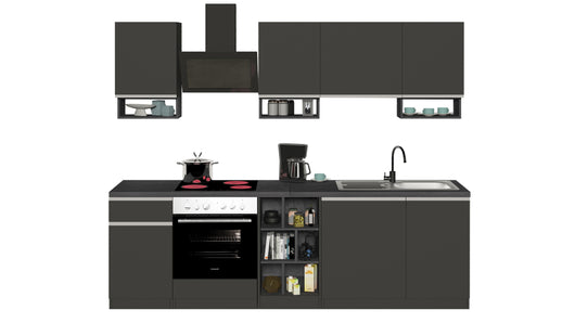 Cucina Lineare SOLE 256 cm - Antracite/Report, Top 35 mm