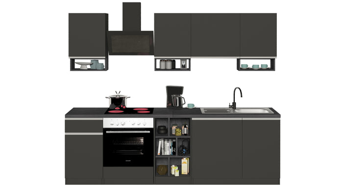 Cucina Lineare SOLE 256 cm - Antracite/Report, Top 35 mm