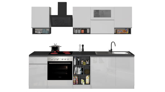 Cucina Lineare SOLE 256 cm - Bianco e Report, Design Moderno Made in Italy