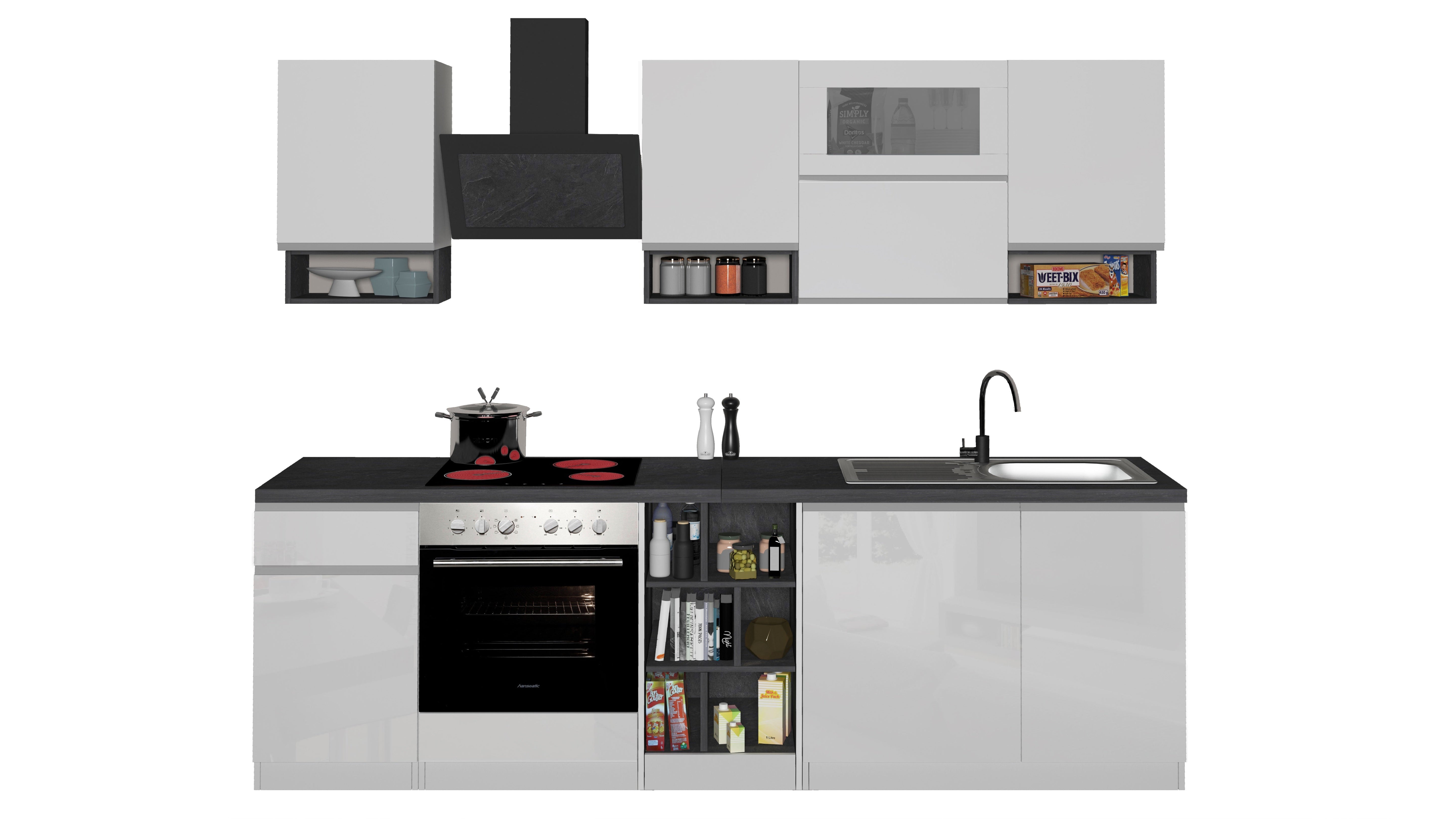 Cucina Lineare SOLE 256 cm - Bianco e Report, Design Moderno Made in Italy