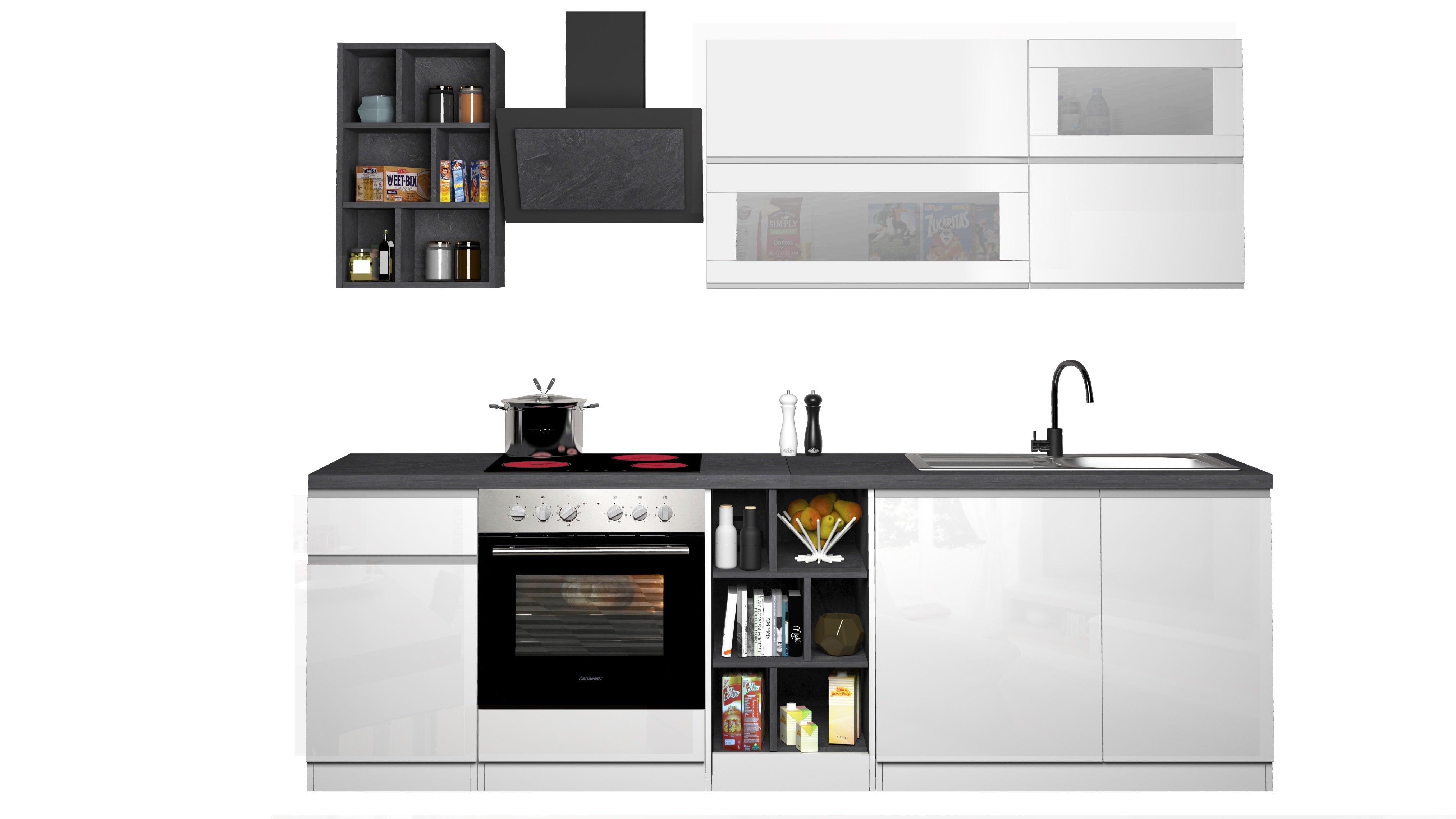 Cucina Lineare Bianca SOLE 256 cm – Moderna, Soft Close, Made in Italy