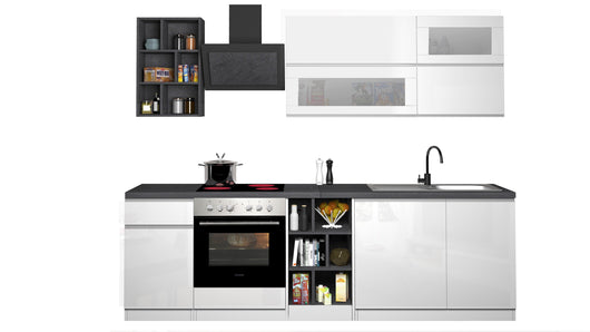 Cucina Lineare Bianca SOLE 256 cm – Moderna, Soft Close, Made in Italy