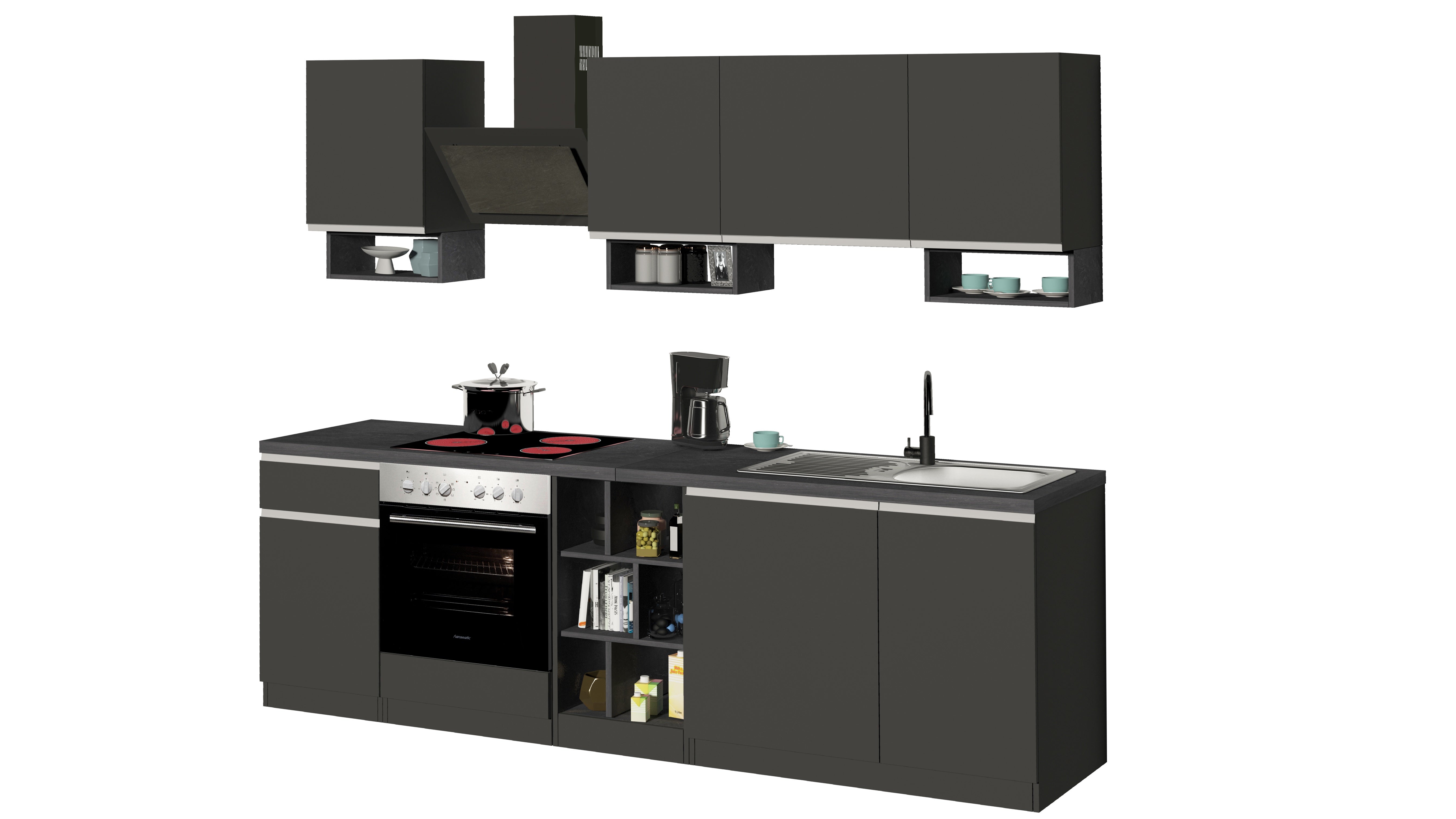 Cucina Lineare SOLE 256 cm - Antracite/Report, Top 35 mm