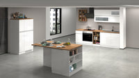 Cucina Lineare Moderna SOLE 256 cm – Bianco Lucido e Rovere, Soft Close