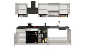 Cucina Lineare SOLE 256 cm - Bianco e Report, Design Moderno Made in Italy