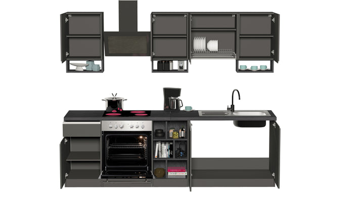 Cucina Lineare SOLE 256 cm - Antracite/Report, Top 35 mm